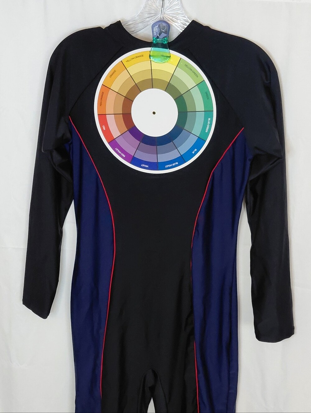 Long-Sleeve One-Piece Swim Suit with Navy Side Panels and Pink Piping - Picture 3 of 16